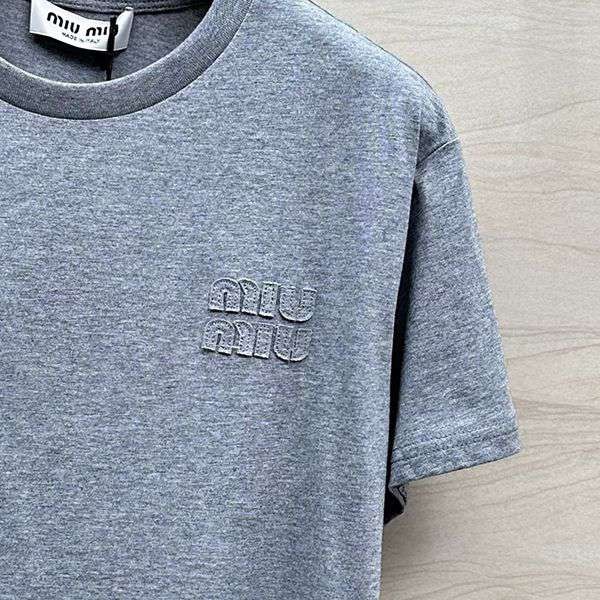 大人気◇ロゴ刺繍入り ミュウミュウ フェイクコットン ジャージー Tシャツ myp82344